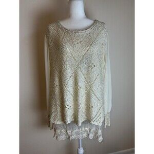 Francesca's White Size 3XL Bow Embellished Sequin Pullover Sweater Coquette